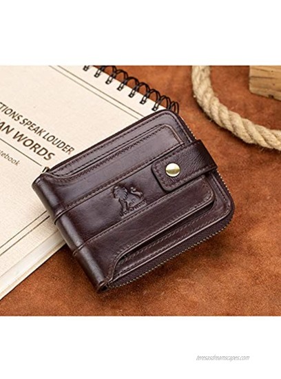 LAOSHIZI Zipper Wallets for Men Genuine leather Zip Around Purse RFID Blocking Bifold ID Window with Coin Pocket