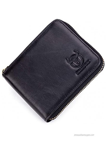 Mens Genuine Leather Zipper Wallet RFID Blocking Bifold Secure Zip Around Wallets Multi Credit Card Holder Purse black