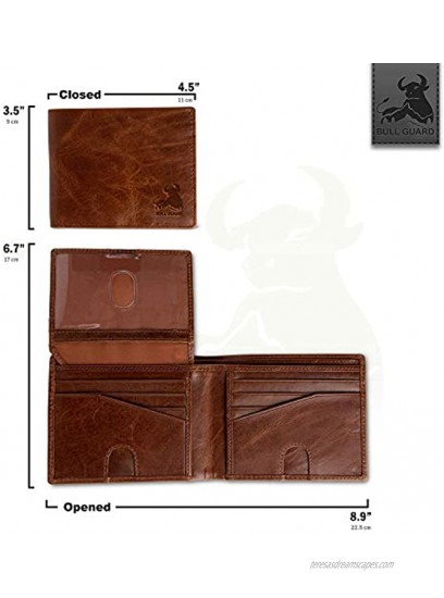 Mens RFID Blocking Bifold Wallet Soft Genuine Leather Brown Western