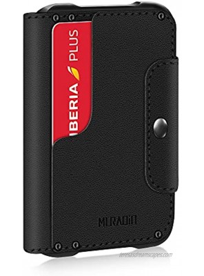 MURADIN Black Front Pocket Wallet for Men Travel Tactical bifold RFID Blocking Aluminum Metal Leather Money Cards Holder Ideal Men's Gift