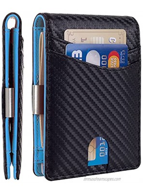 Mutural Minimalist Slim Wallet for Men Premium Leather Wallet with Money Clip RFID Blocking Front Pocket Stylish Bifold Wallet Black & Blue