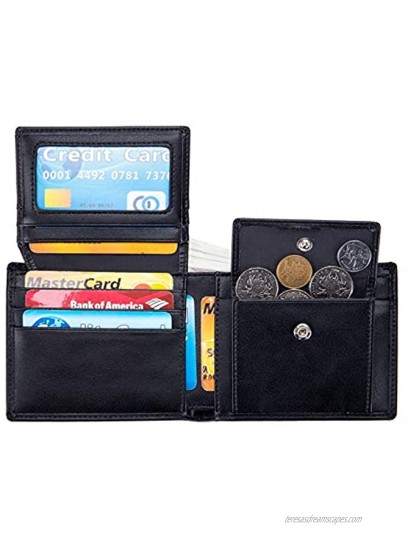 OFAMOUS Leather Men's Wallet with Coin Pocket RFID Blocking Slim Bifold Credit Card Wallet with ID WindowBlack