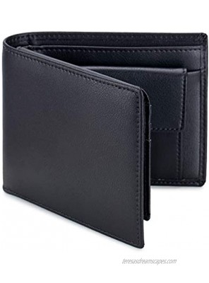OFAMOUS Leather Men's Wallet with Coin Pocket RFID Blocking Slim Bifold Credit Card Wallet with ID WindowBlack