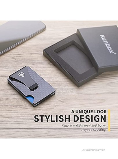RUNBOX RFID Carbon Fiber Wallets for Men-Slim Credit Card Holder&Metal Money Clip Wallet（black）
