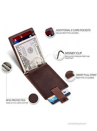 SERMAN BRANDS RFID Blocking Slim Bifold Genuine Leather Minimalist Front Pocket Wallets for Men with Money Clip Thin Gift