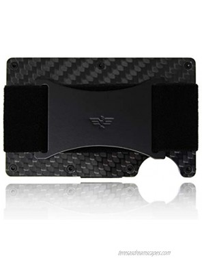 Slim Minimalist Credit Card Holder for Men with Cash Strap Carbon Fiber Wallet with Strap Black