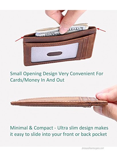 Slim Minimalist Wallet RFID Blocking Front Pocket Wallet Credit Card Holder Minimal Thin Wallet for Mens Crazy Horse Leather Carbon Fiber Vegan Wallet