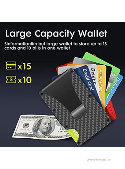 Slim Wallet Mens Carbon Fiber Wallet Minimalist Wallet for Men with Money Clip RFID Blocking Credit Card Holder Metal Case