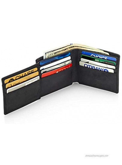 Stealth Mode Mens Trifold Leather Wallet Mens RFID Leather Wallet with ID Window Black
