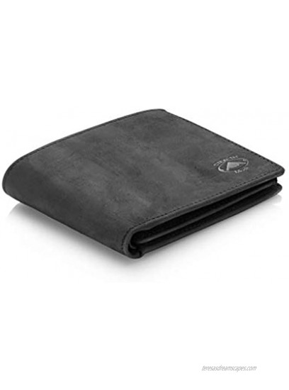 Stealth Mode Mens Trifold Leather Wallet Mens RFID Leather Wallet with ID Window Black