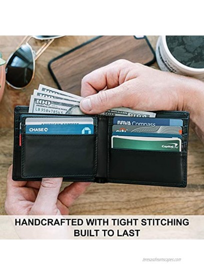 Top Grain Leather Wallet for Men | Ultra Strong Stitching | Handcrafted Argentinian Leather | RFID Blocking | Slim and Stylish Bifold Wallet with Center Flap ID Window | Extra Capacity Billfold with 14 Card Slots