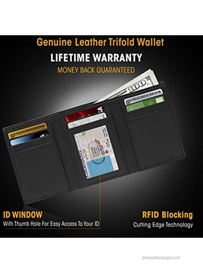 Trifold Wallets For Men RFID Genuine Leather Slim Mens Wallet With ID Window Front Pocket Wallet Gifts For Men