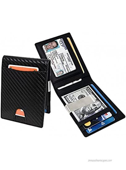 UNIKTREND Mens Slim Wallet with Money Clip Front or Back Pocket RFID Blocking Bifold Carbon Fiber Credit Card Holder and Easy ID Display for Men Nice Gift Box for Him for 4th July Anniversary Birthday or Graduation