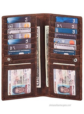 Wise Owl Stylish Bifold Long Slim Wallets Real Leather RFID Handmade 2 ID Window Credit Card Holder for Men Women