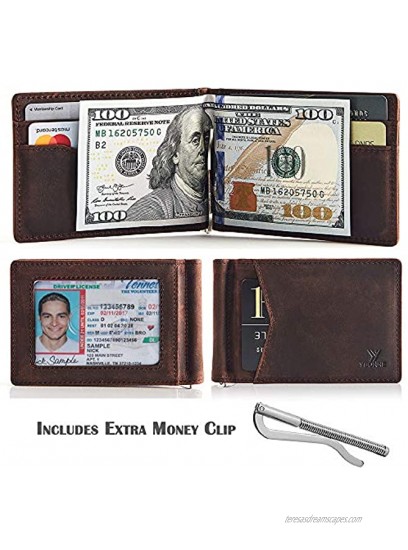 YBONNE Mens Slim Wallet with Money Clip Front Pocket RFID Blocking Thin Bifold Leather Card Holder Minimalist Mini Billfold