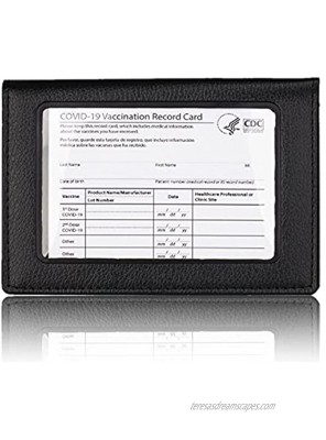 2 Pack Leather Vaccine Card Holder to Store and Display CDC Vaccine Record Card Vaccination Card Protector 4 x 3 in Immunization Record Holder Card Case and Wallet for Vaccination Card Black