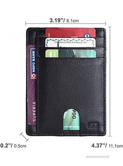 Brooklyn Bridge Full Grain Real Leather Thin Front Pocket Card Holder Wallet For Women Men RFID Protected With 6 ATM Card Slots 2 Slip Pockets 1 Cash Compartment Classic Black