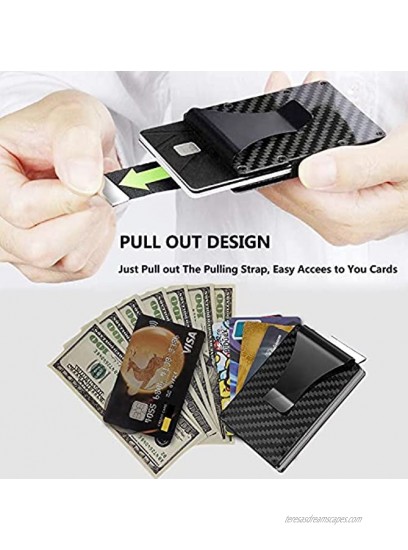 Carbon Fiber Wallet Money Clip,Front Pocket Minimalist Credit Card Holder Pull out Tab Business Card Case Anti-theft RFID Blocking Slim Wallet for Men Women