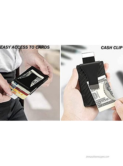 Carbon Fiber Wallet Money Clip,Front Pocket Minimalist Credit Card Holder Pull out Tab Business Card Case Anti-theft RFID Blocking Slim Wallet for Men Women