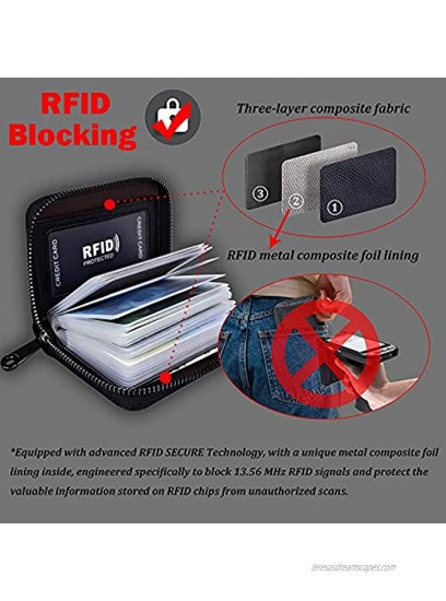 EASTVIO RFID Blocking Credit Card Holder for Women Men Genuine Leather Wallet Organizer Zipper Money Case Litchi Leather,Black,20 Slots