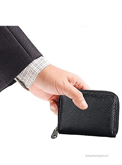 EASTVIO RFID Blocking Credit Card Holder for Women Men Genuine Leather Wallet Organizer Zipper Money Case Litchi Leather,Black,20 Slots
