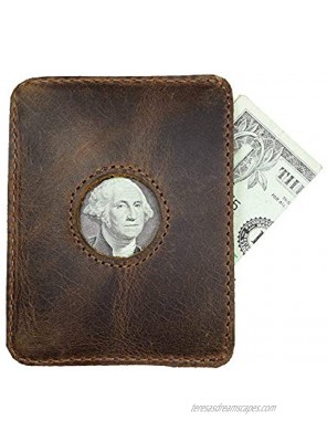 Hide & Drink Leather Window Card Holder Holds Up to 2 Cards and Folded Bills Money Organizer Travel Handmade :: Bourbon Brown