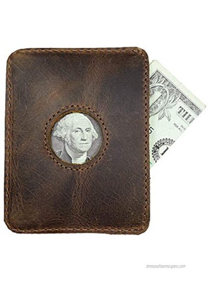 Hide & Drink Leather Window Card Holder Holds Up to 2 Cards and Folded Bills Money Organizer Travel Handmade :: Bourbon Brown
