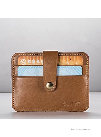 Leather Card Holder NUOYOU Slim Genuine Leather ID Card Case Minimalist Wallets Credit Card Holder Front Pocket Wallet FatCow LightBrown