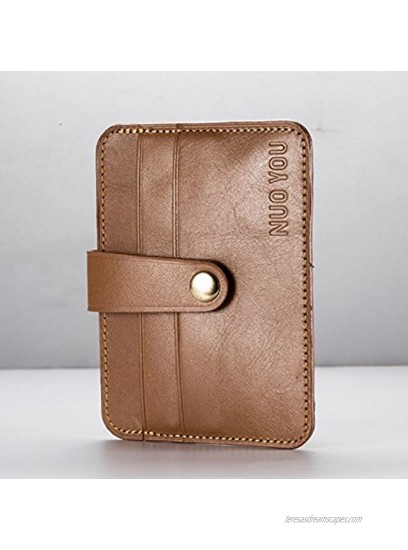 Leather Card Holder NUOYOU Slim Genuine Leather ID Card Case Minimalist Wallets Credit Card Holder Front Pocket Wallet FatCow LightBrown