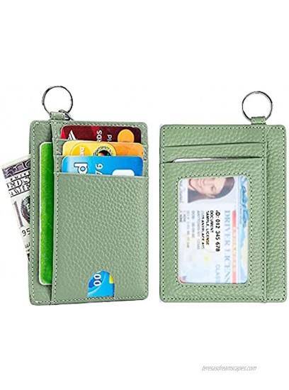 Leather Slim Wallet Minimalist RFID Credit Card Holder For Women Men Small Front Pocket Wallets With Keychain Grass green