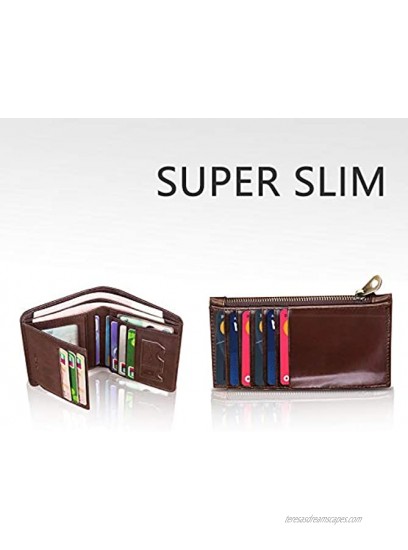 LLi Cufite Genuine Leather Slim Wallet 2-sides 12 Card Slots Zipper Card Holder