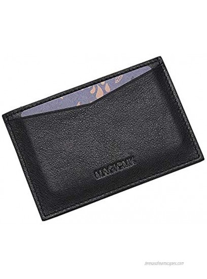 MAGICMK’S Men Credit Card Wallet Minimalist Card Organizer Genuine Leather Black