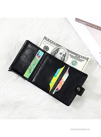 Minimalist Credit Card Holder,Aluminum RFID Blocking Wallet Slim Leather Smart Pop-Up Card Case for Men Gift black