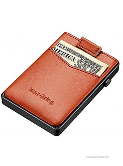 NEW-BRING Leather Pop Up Wallet for Men Minimalist Credit Card Case Slim RFID Blocking Card Holder Brown leather