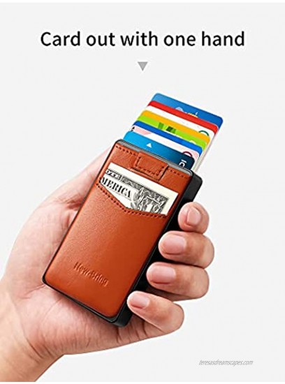 NEW-BRING Leather Pop Up Wallet for Men Minimalist Credit Card Case Slim RFID Blocking Card Holder Brown leather