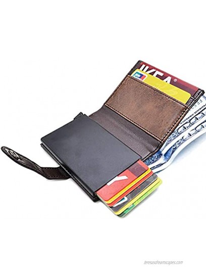 RFID Blocking Credit Card Holder-Genuine Leather Minimalist Wallet -Slim Pop-up Card Holder