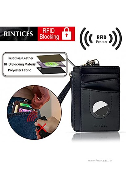 Rinetics Slim Minimalist RFID Blocking Leather Wallet with Built-in Case Holder for Airtag for Men and Women