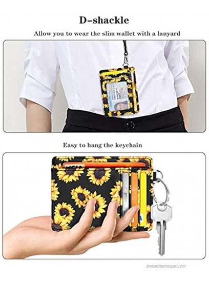 Slim Front Pocket Wallet RFID ID Card Holder Cute Small Wallet with Keychian for Women