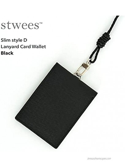 Slim Leather Card Wallet Folding Snap Button Lanyard set style D Lanyard set Black