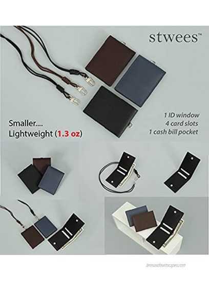 Slim Leather Card Wallet Folding Snap Button Lanyard set style D Lanyard set Black