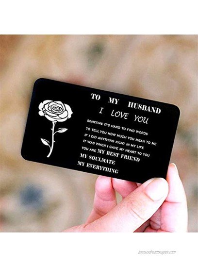 To My Husband Wallet Insert Card Metal Wallet Card I Love You Mini Love Note Anniversary Cards for Husband Boyfriend black
