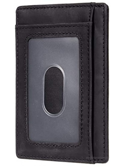 Travelambo Front Pocket Minimalist Leather Slim Wallet RFID Blocking Medium SizeCH Black P