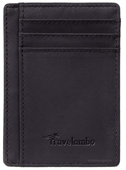 Travelambo Front Pocket Minimalist Leather Slim Wallet RFID Blocking Medium SizeCH Black P