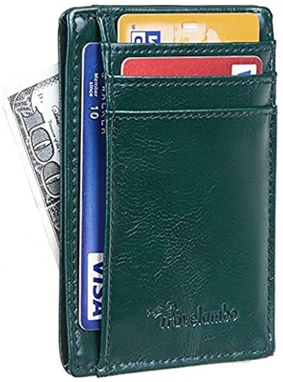 Travelambo Front Pocket Minimalist Leather Slim Wallet RFID Blocking Medium SizeCH Green P