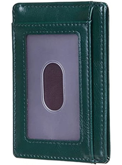 Travelambo Front Pocket Minimalist Leather Slim Wallet RFID Blocking Medium SizeCH Green P