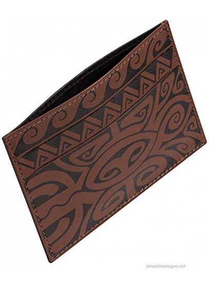 Tribal Tattoo Leather Credit Card Holder Super Slim Wallet “Maka” Tattoo art by Xavier Saint Amand Brown from NAKOA