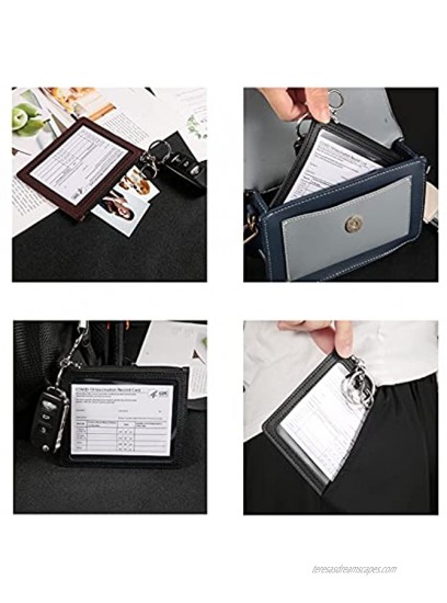 Yolonce 2pcs Handmade Leather Vaccine Card Case Protector with Functional Zipper Pouch & Keychain，Vaccination Card Protector 4 X 3 Inches with Transparent Clear Window Brown&Black
