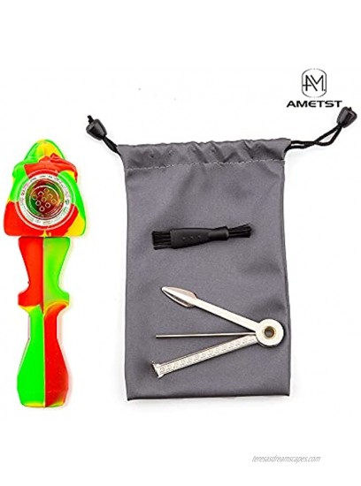 AMETST Silicone Skull Holder Straw 5.12×1.5,Reusable silicone Straw with 9-Hole Glass Bowl Piece Red Yellow Green