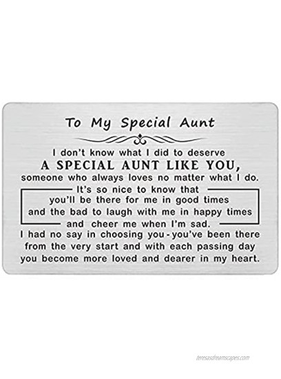 Aunt Engraved Wallet Card Inserts Gifts to My Special Auntie from Niece or Nephew Thank You Aunt Mothers Day Gift
