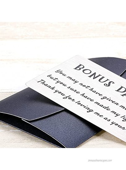 Bonus Dad Gifts Wallet Insert Card from Kids Wife Fathers Day Father-in-Law Day Birthday Wedding Christmas Thanksgiving Day Gifts for Stepdad Bonus Dad Engraved Wallet Card Inserts from Son Daughter